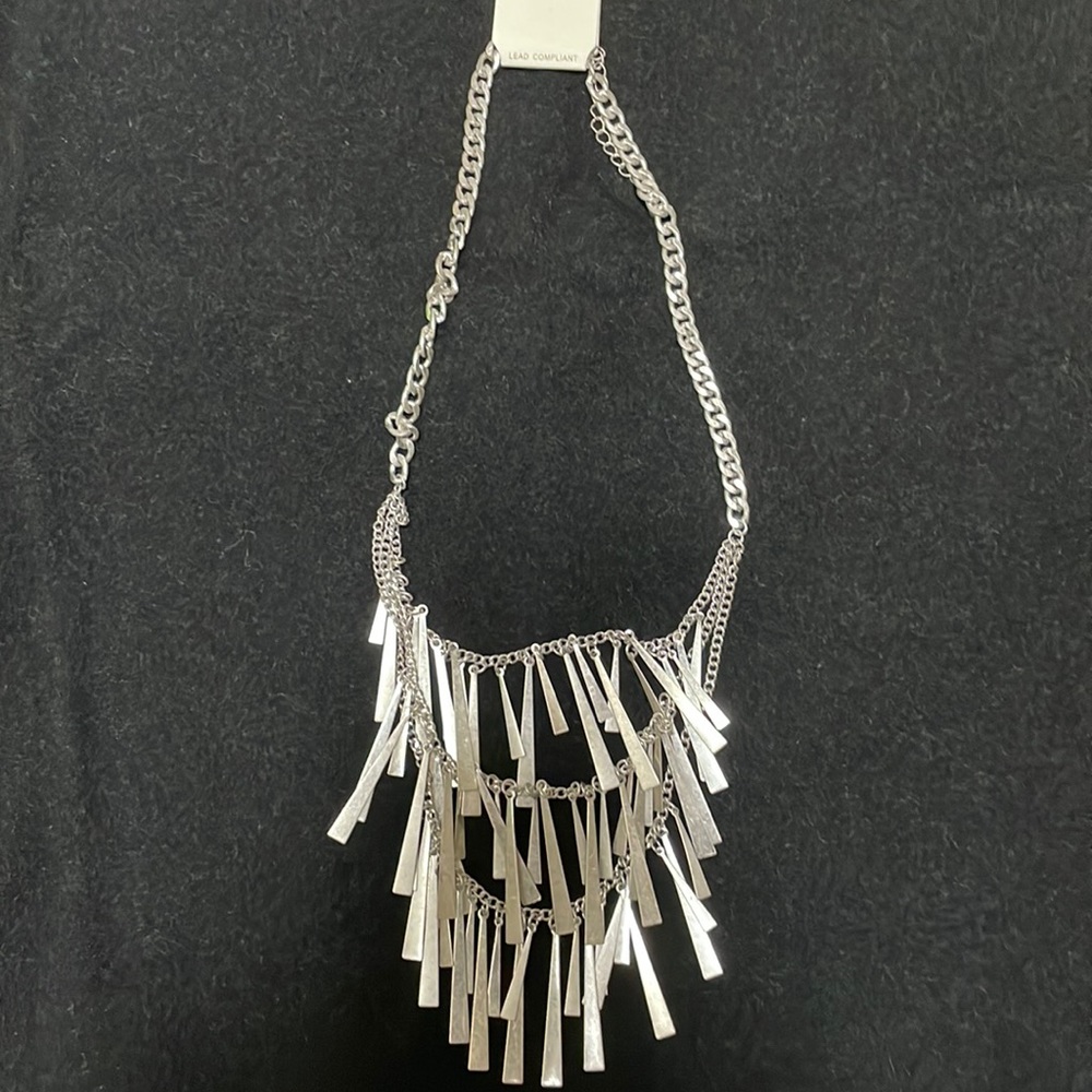 Andante boho chic fringe silver necklace